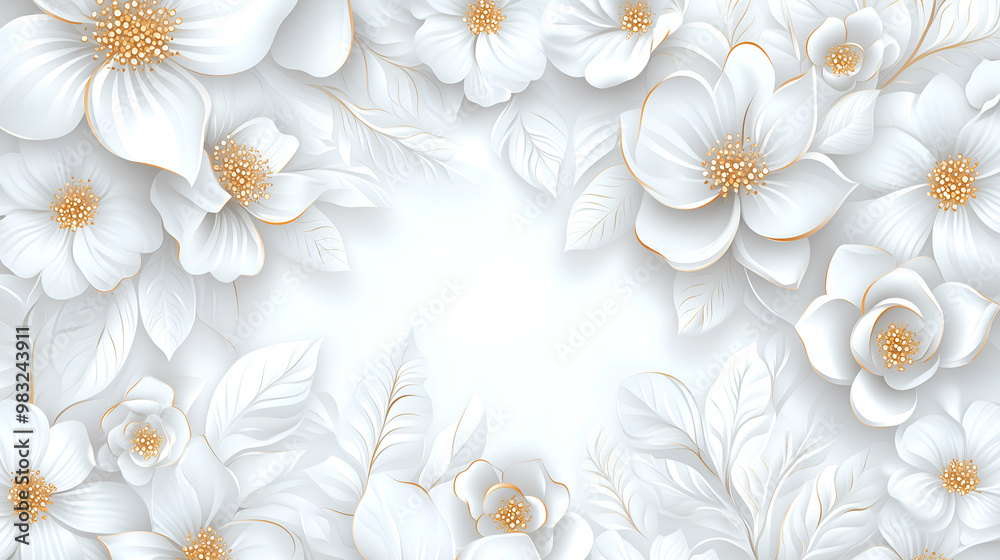 White and gold Rococo floral relief background with intricate designs and detailing White and gold Rococo floral relief background with intricate designs and detailing