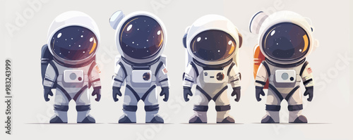 Toy astronauts on a white background. Vector flat minimalistic isolated illustration.