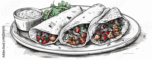 Fajitas mexican hand drawn engraving sketch Restaurant business concept. vector simple illustration