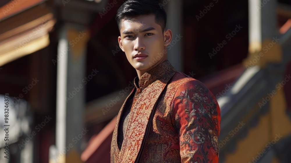 Portrait of a Man in Traditional Asian Attire Portrait of a Man in Traditional Asian Attire