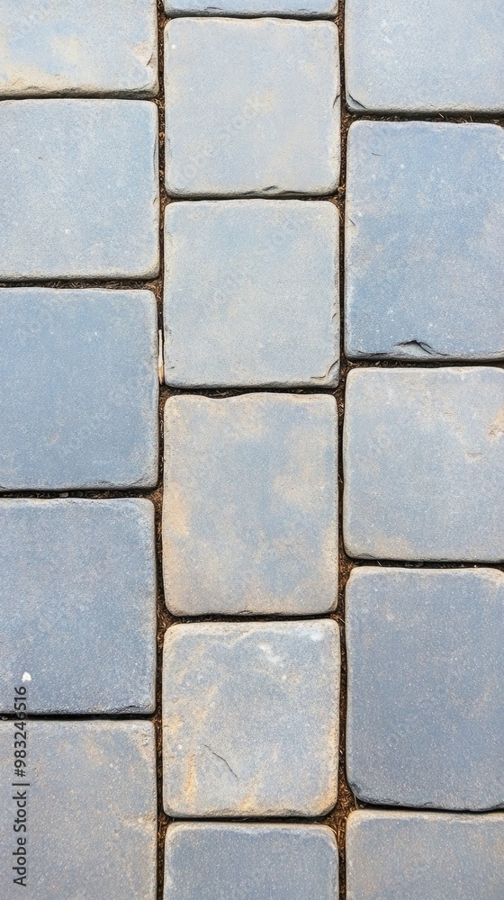 Fototapeta premium A close-up view highlights grey pavers intricately laid in a herringbone pattern, emphasizing the dense arrangement and texture of land resources