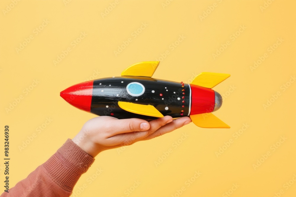 A person holds a toy rocket in their hand A person holds a toy rocket in their hand