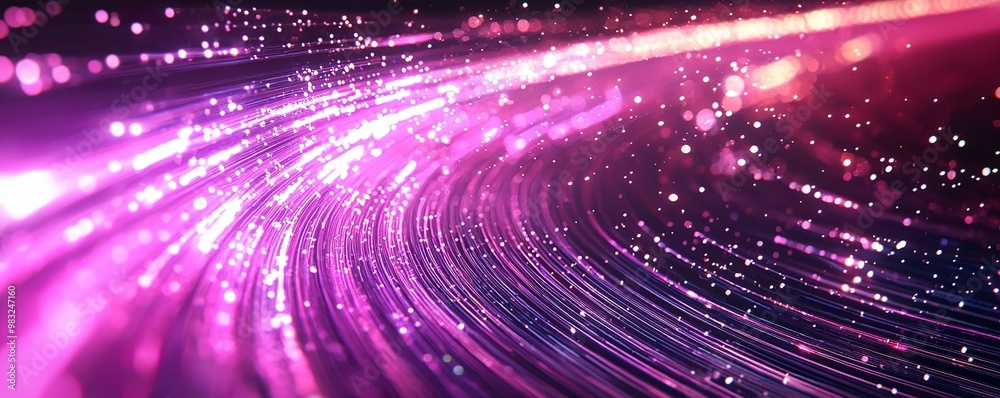 3D rendering of neon light trails and glowing data points on a dark... 3D rendering of neon light trails and glowing data points on a dark...