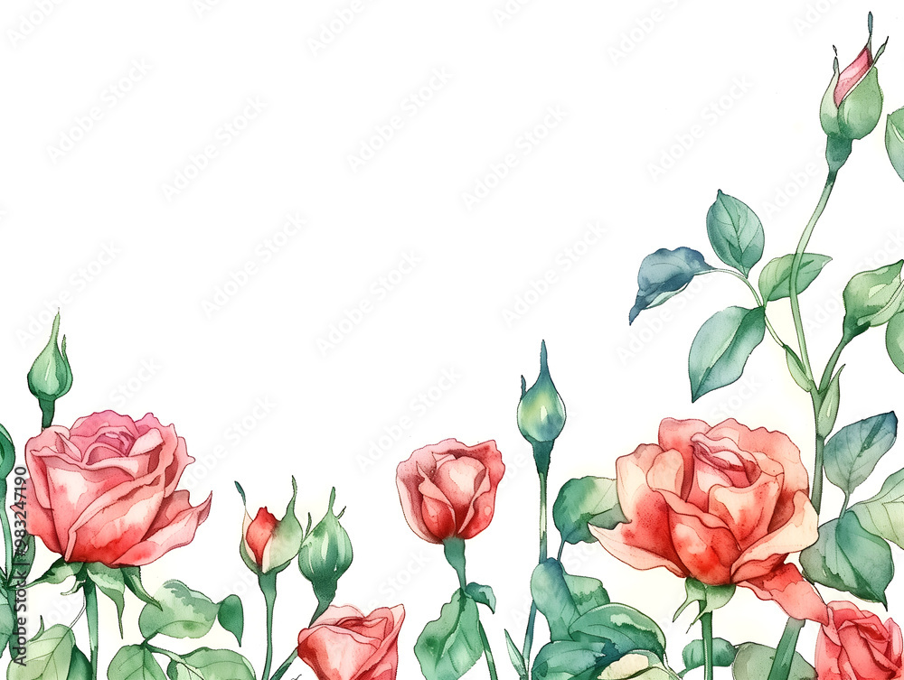 Obraz premium Watercolor illustration of roses perfect for a romantic Valentine's Day card design