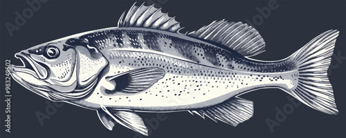 Sea bass, whole fish isolated. Fishing, seafood concept.. vector simple illustration