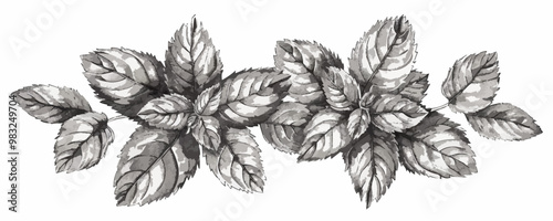 Mint leaves sketch hand drawn engraving style Vector illustration