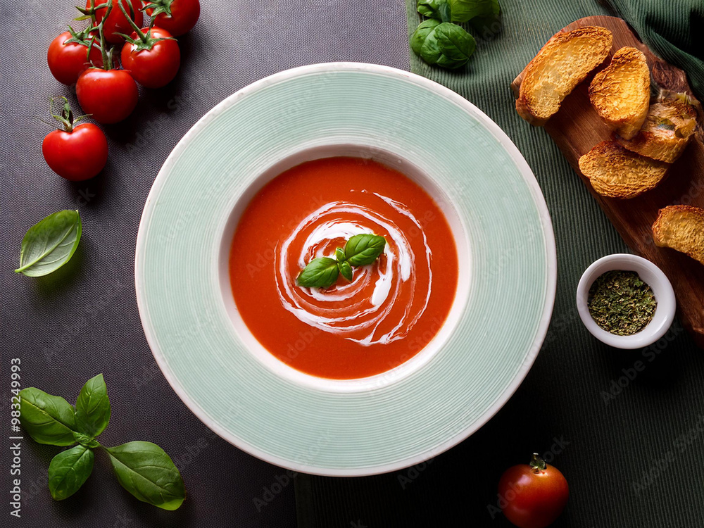 A Bowl of Comfort: Rich and Creamy Tomato Soup with Fresh Basil and Garlic