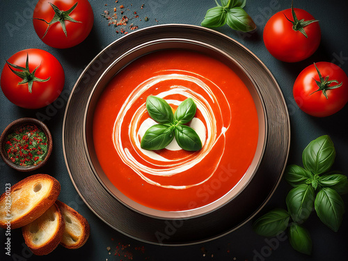 A Bowl of Comfort: Rich and Creamy Tomato Soup with Fresh Basil and Garlic