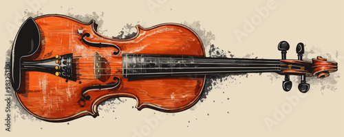 Old vintage violin. vector simple illustration