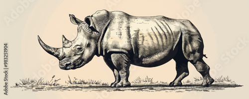 rhinoceros Engraving style. Simple pencil drawing. vector simple illustration