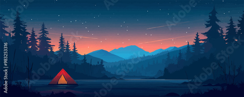 Starlit camping under the night sky Vector flat minimalistic isolated illustration