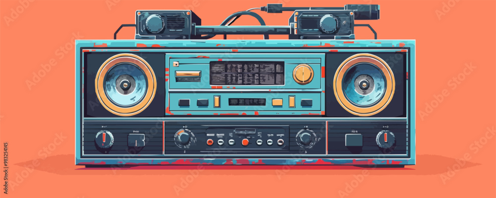 Obraz premium Retro boombox with cassette tapes Vector flat minimalistic isolated illustration