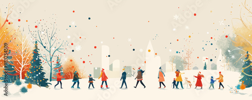 Yuletide festivities filling the air with warmth and cheer. Vector flat minimalistic isolated illustration.