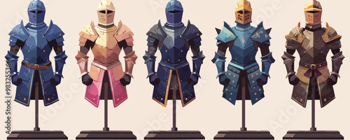 Medieval knight's armor displayed on a stand Vector flat minimalistic isolated illustration