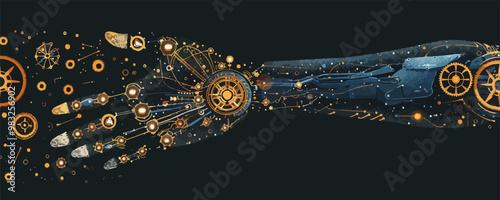 Steampunk mechanical arm with intricate gears Vector flat minimalistic isolated illustration