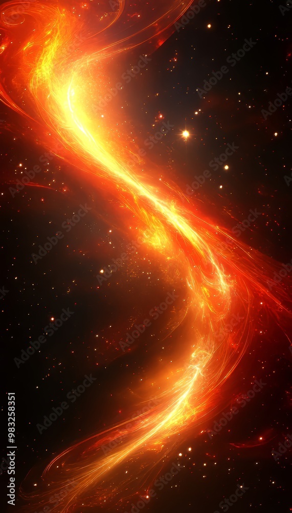 Fiery Cosmic Dance - Abstract Swirling Golden and Orange Particles In Outer Space Background Fiery Cosmic Dance - Abstract Swirling Golden and Orange Particles In Outer Space Background