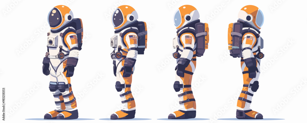 Toy spacesuits on a white background. Vector flat minimalistic isolated illustration. Toy spacesuits on a white background. Vector flat minimalistic isolated illustration.