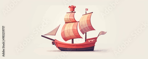 Toy pirate ship on a white background. Vector flat minimalistic isolated illustration.