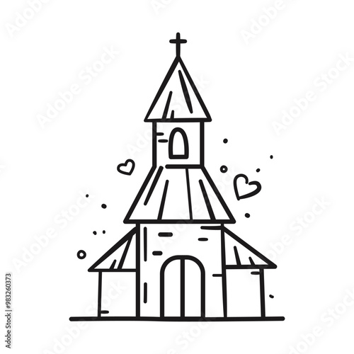 Church. Religion. Christening. Easter. Cross. Holy Spirit. Faith. Baptism Christening or wedding Invitation. Pray. Sketch art black line. Vector doodle illustration isolated on white