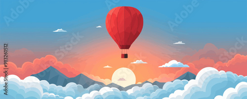 Hot air balloon floating in the sky Vector flat minimalistic isolated illustration