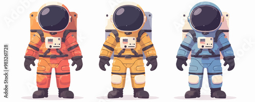 Toy spacesuits on a white background. Vector flat minimalistic isolated illustration.