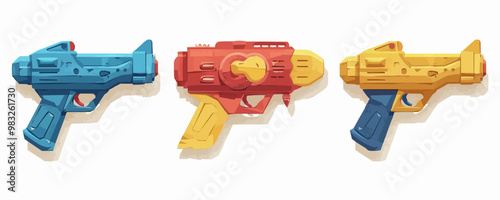 Toy ray guns on a white background. Vector flat minimalistic isolated illustration.