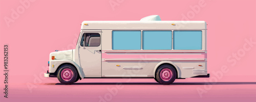 Vintage ice cream truck with colorful signage Vector flat minimalistic isolated illustration