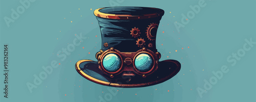 Steampunk top hat adorned with gears and goggles Vector flat minimalistic isolated illustration
