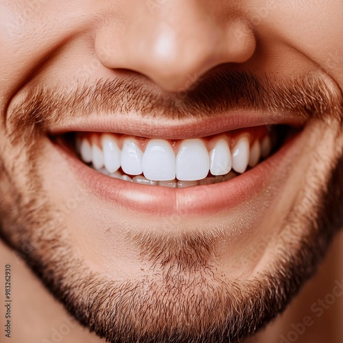 Close-up of a man with white teeth smiling