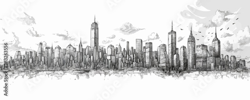 City silhouette sketch hand drawn engraved style Vector illustration