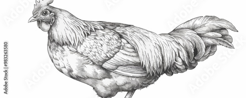 chicken Engraving style. Simple pencil drawing vector