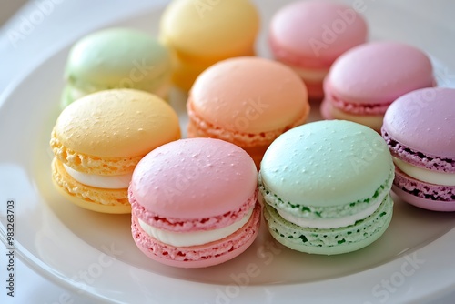 colorful macaroons on a wooden table