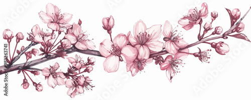 Cherry blossom sketch hand drawn in doodle style illustration