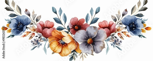 Watercolor floral wreath frame bouquet. vector simple illustration