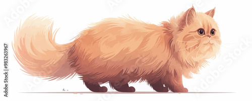 Persian fluffy cat standin. vector simple illustration