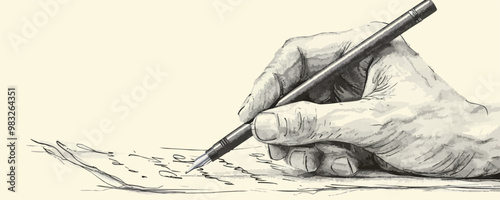 Hand writing. Illustration drawn in vintage engraving style. vector simple illustration