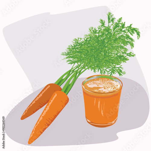Fresh carrots with a glass of carrot juice.eps