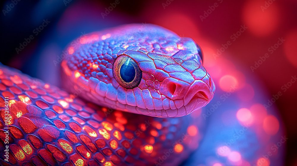 A red shiny snake. The symbol of the year 2025.