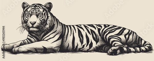 tiger Engraving style. vector simple illustration