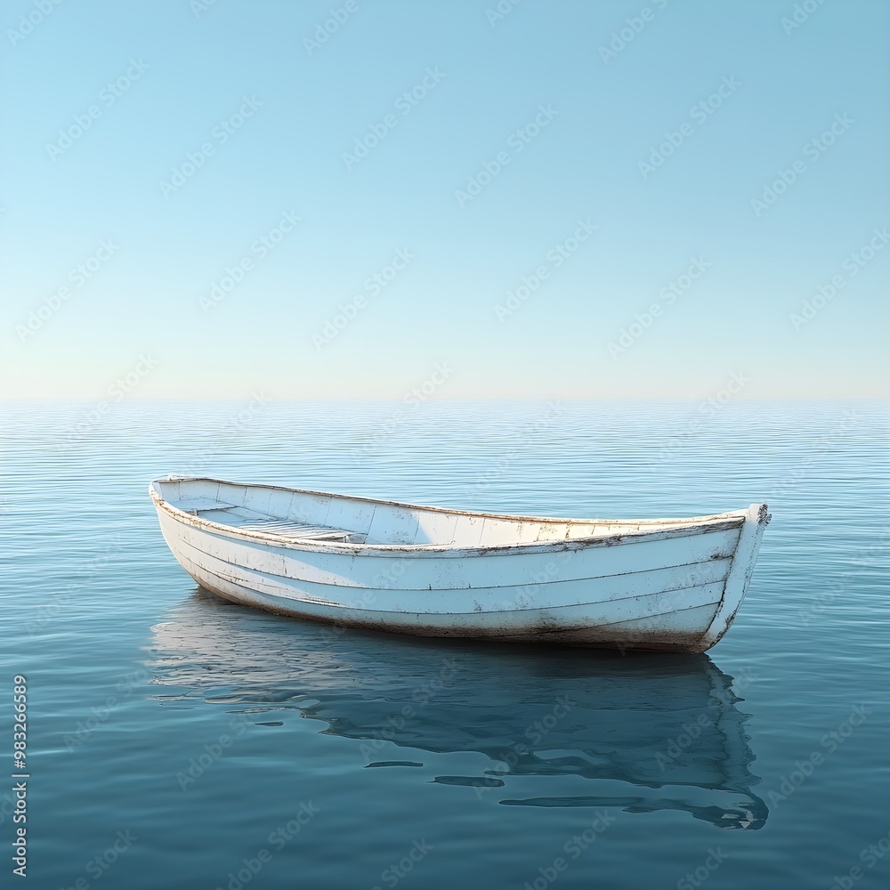 Naklejka premium Stunning Coastal Scene with a Boat Floating on the Blue Sea photo