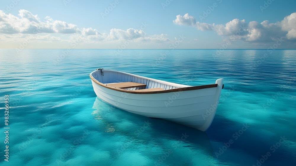 Naklejka premium Stunning Ocean View of a Boat Drifting on Crystal Blue Waters photo