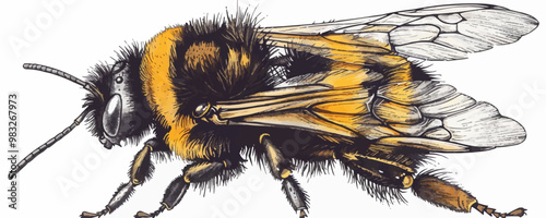 Bumblebee hand drawn sketch From insects collection. vector simple illustration