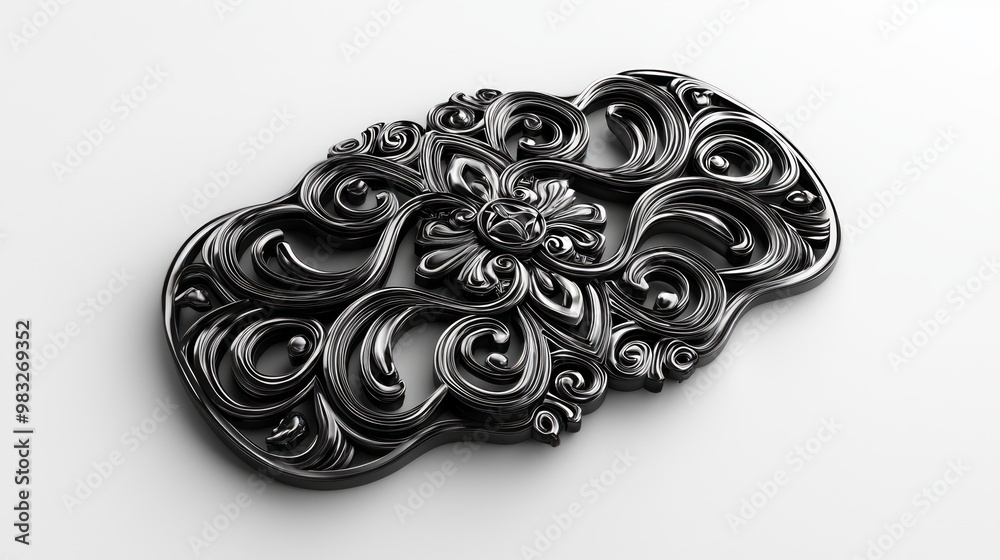 Mystical 3D Fantasy Belt Buckle with Intricate Motifs in High-Contrast Against White Background Mystical 3D Fantasy Belt Buckle with Intricate Motifs in High-Contrast Against White Background
