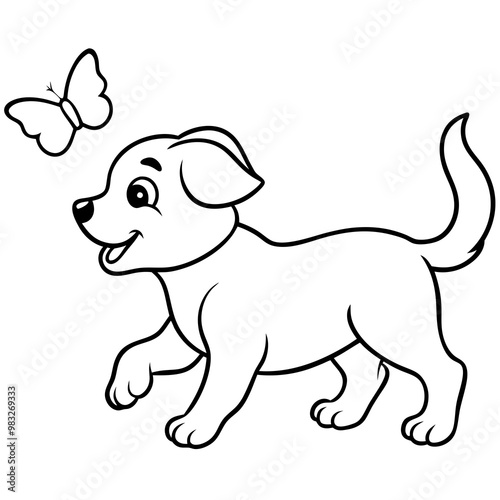 A playful puppy chasing a butterfly