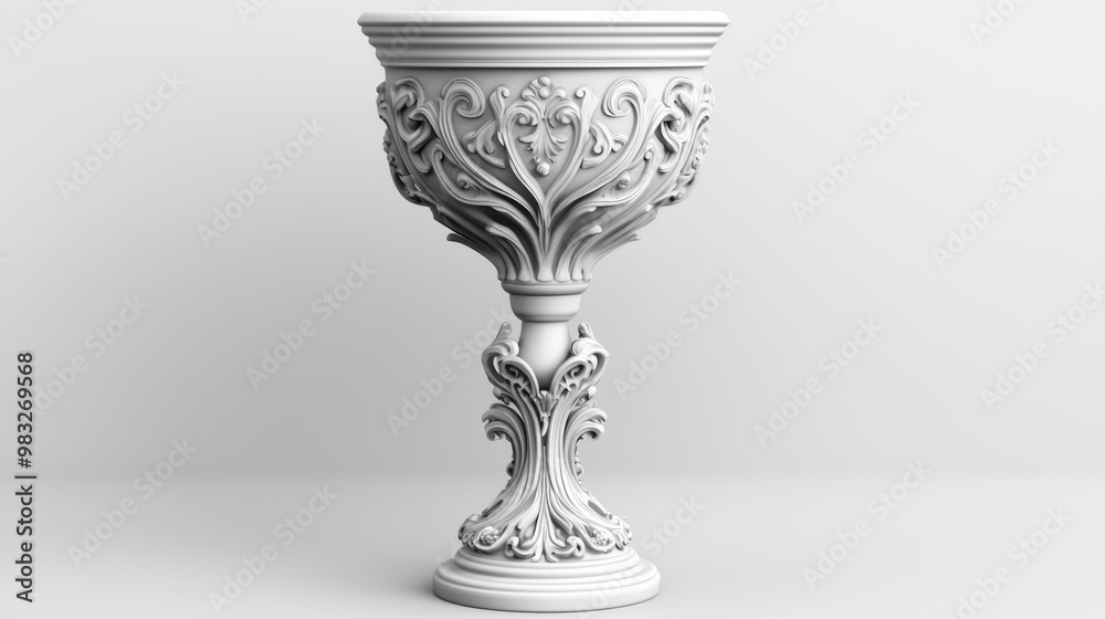 Fototapeta premium Intricately Designed 3D Fantasy Chalice Tilted 45 Degrees on White Background