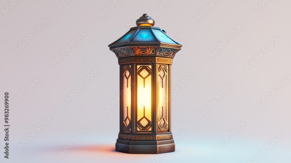Enchanting 3D Decorative Lantern with Magical Symbols on White Background Enchanting 3D Decorative Lantern with Magical Symbols on White Background