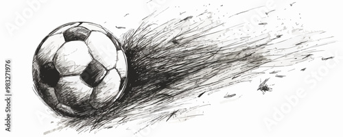 Soccer ball flying sketch hand drawn Sports and football. vector simple illustration