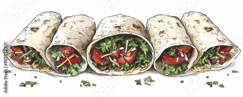 Burrito fast food hand drawn sketch engraving style. vector simple illustration