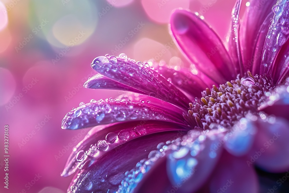 Pink Flower with Dew Drops, Close up Macro Photography Pink Flower with Dew Drops, Close up Macro Photography