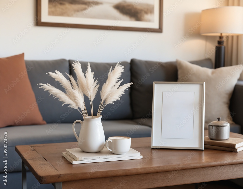 Cozy Morning Setup with Blank Sign and Relaxing Decor Cozy Morning Setup with Blank Sign and Relaxing Decor